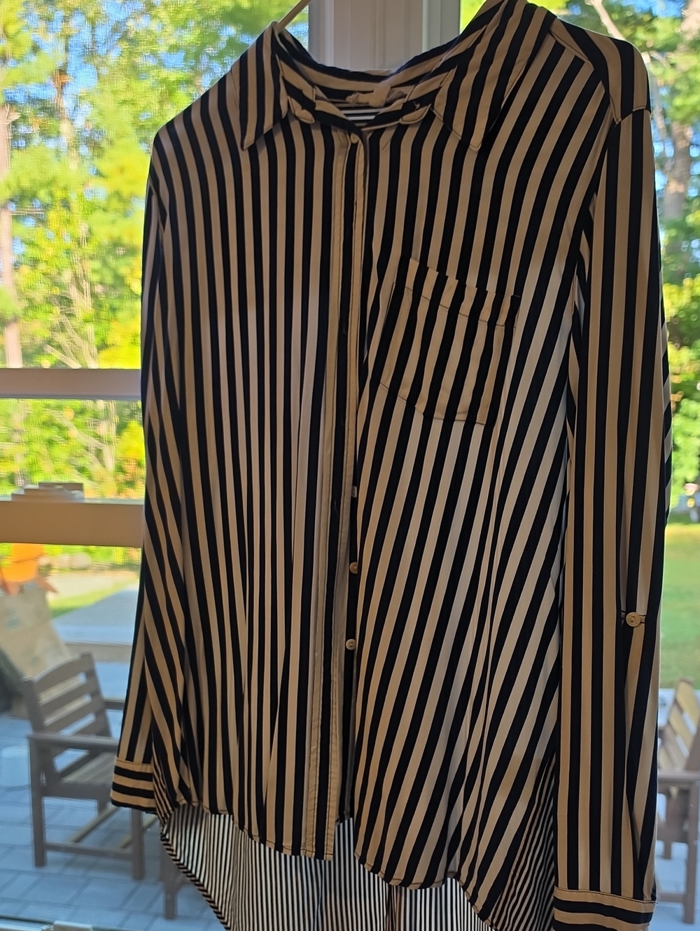 Blue & White Striped Womens Button-Up Jacket